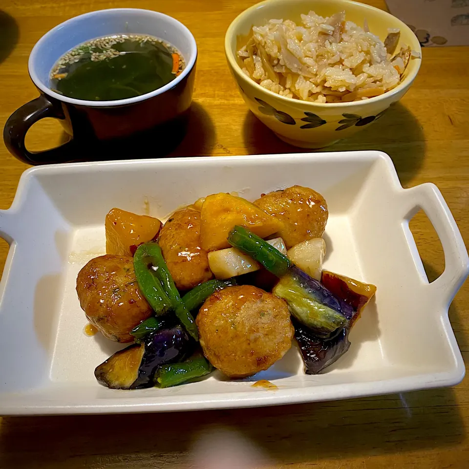 大葉とネギの照り焼きつくねと、あさりご飯と、昆布のお吸い物|もえさん