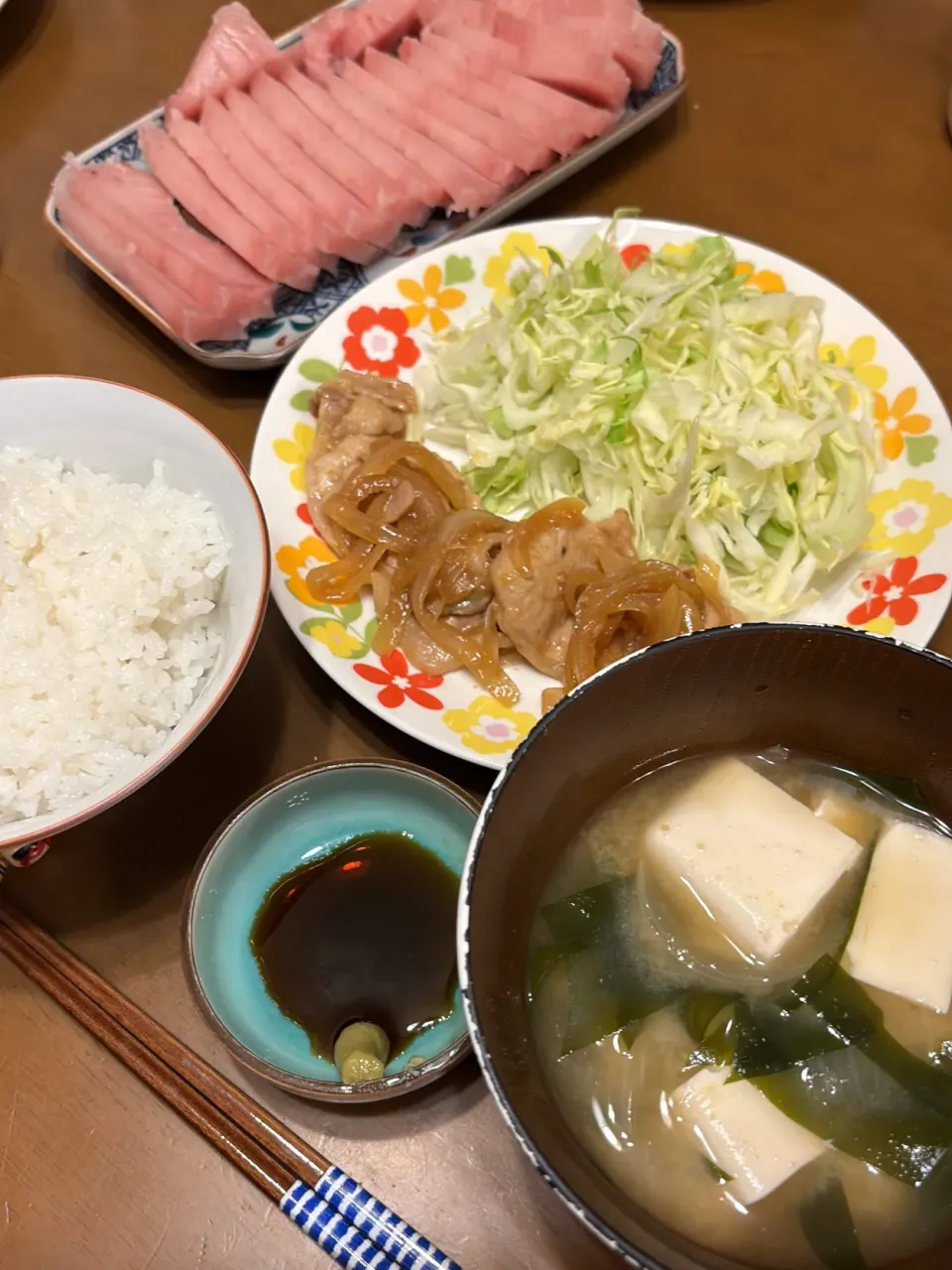 生姜焼きとお刺身の和風定食風夜ご飯|masaさん