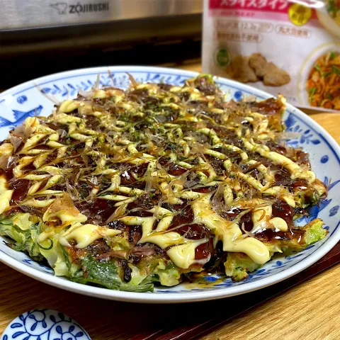 「ダイズラボ 大豆のお肉 スライス」を使ってみたSnapdishの料理・レシピ写真:大豆のお肉でお好み焼き