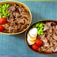 Snapdishの料理写真:混ぜご飯に肉乗せ弁当|ジャイママさん