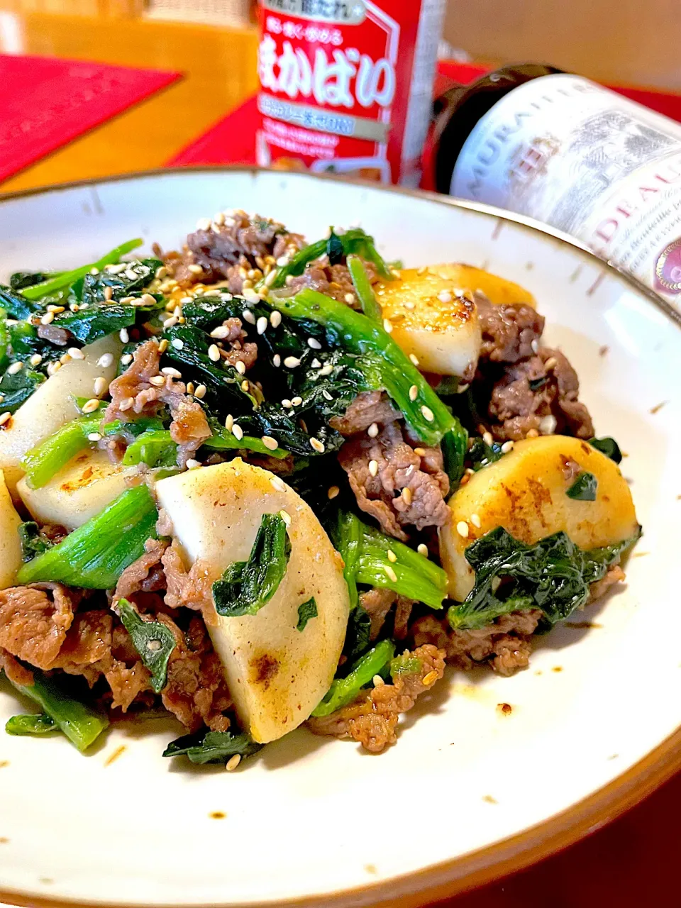 牛肉と長芋のうまかわさび炒め🍀*゜|おかちさん