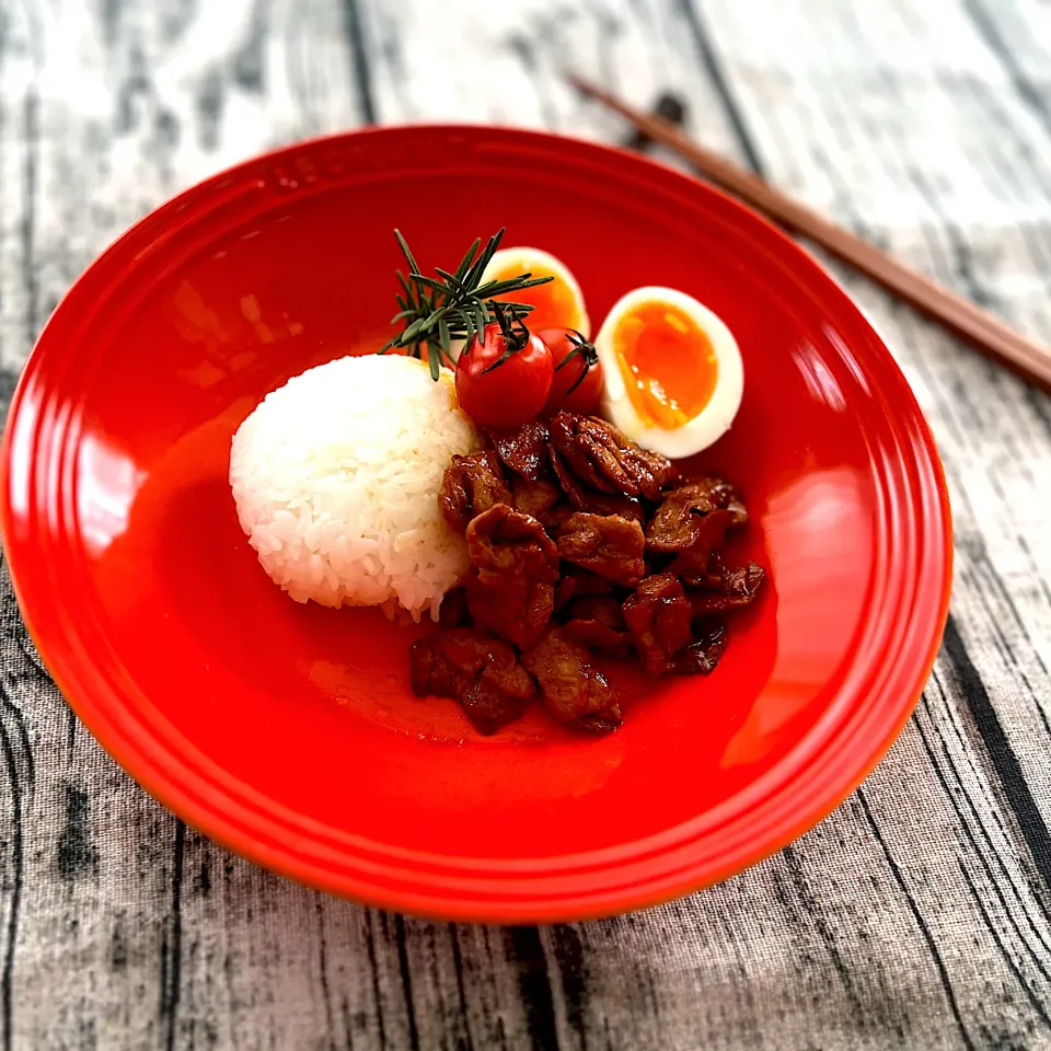 フライパンで簡単！大豆のお肉で♪ルーロー飯風ワンプレート♡|ココキッチンさん