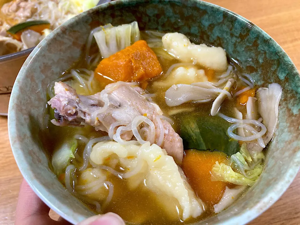 ＊冬至に骨付き肉とかぼちゃ（南瓜）すいとん入り鍋🍲＊|＊抹茶＊さん