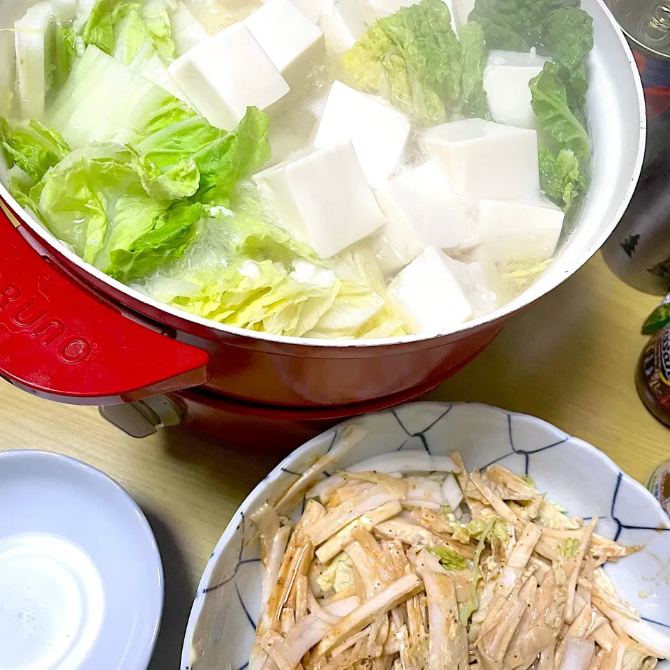 白菜のゴママヨサラダとぶりしゃぶ予定の湯豆腐|らぶかさん