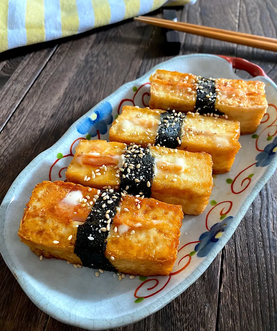 海苔巻き厚揚げの甘辛焼き|ちぐあささん