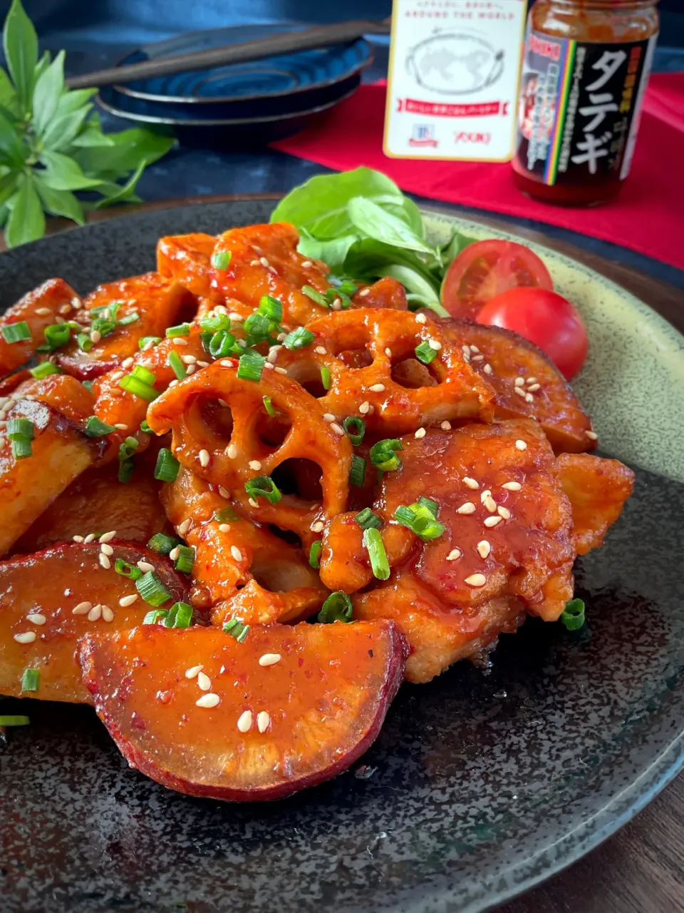 タテギde鶏肉☆レンコン☆さつまいもno甘酢炒め|スイーツポテトさん