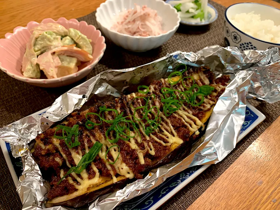 なすの肉味噌マヨ焼き|いちごさん