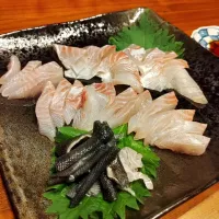 Snapdishの料理写真:釣ったサンバソウのお刺身|ひろしさん