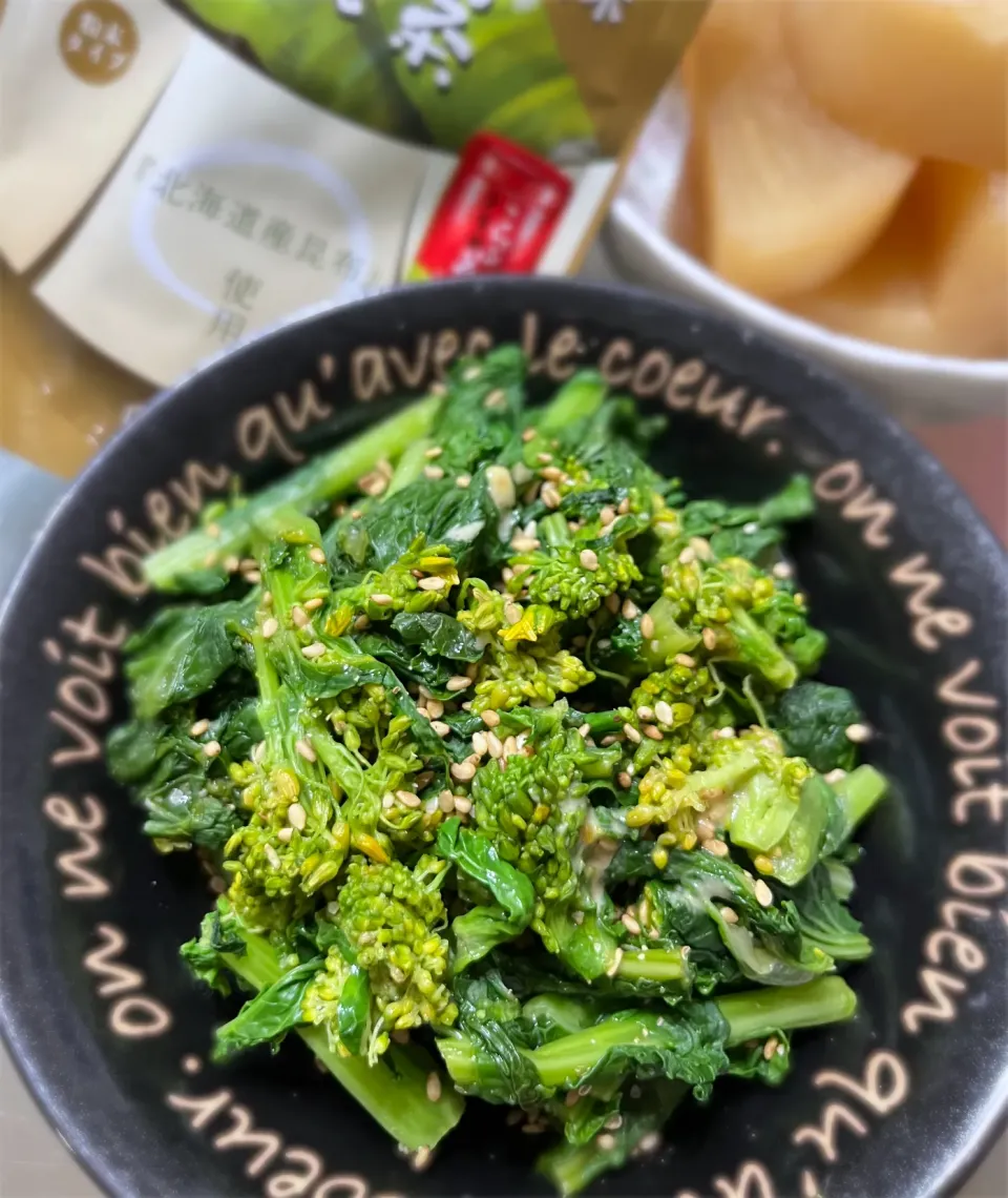 Snapdishの料理写真:わさび風味こんぶ茶で菜の花|Catherineさん