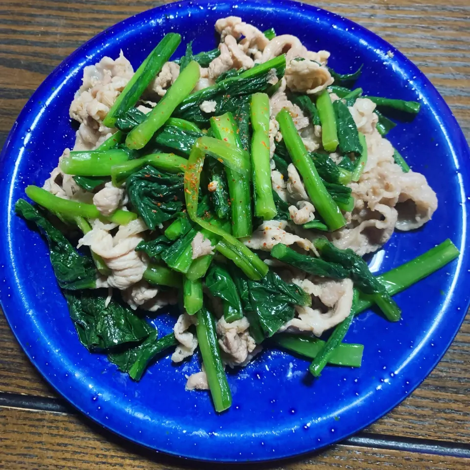 豚肉とカブ漬けの葉と茎の炒め物|きよっさんさん