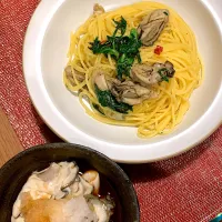 Snapdishの料理写真:牡蠣と春菊のパスタ|yunaさん