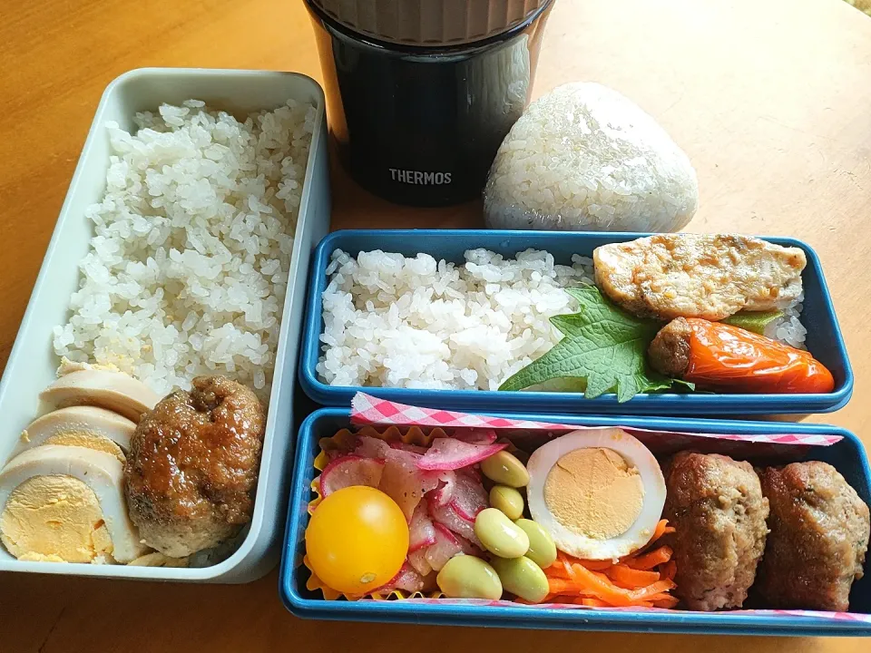 Snapdishの料理写真:長男弁当、次男カレー&おにぎり|tamagomagomagoさん