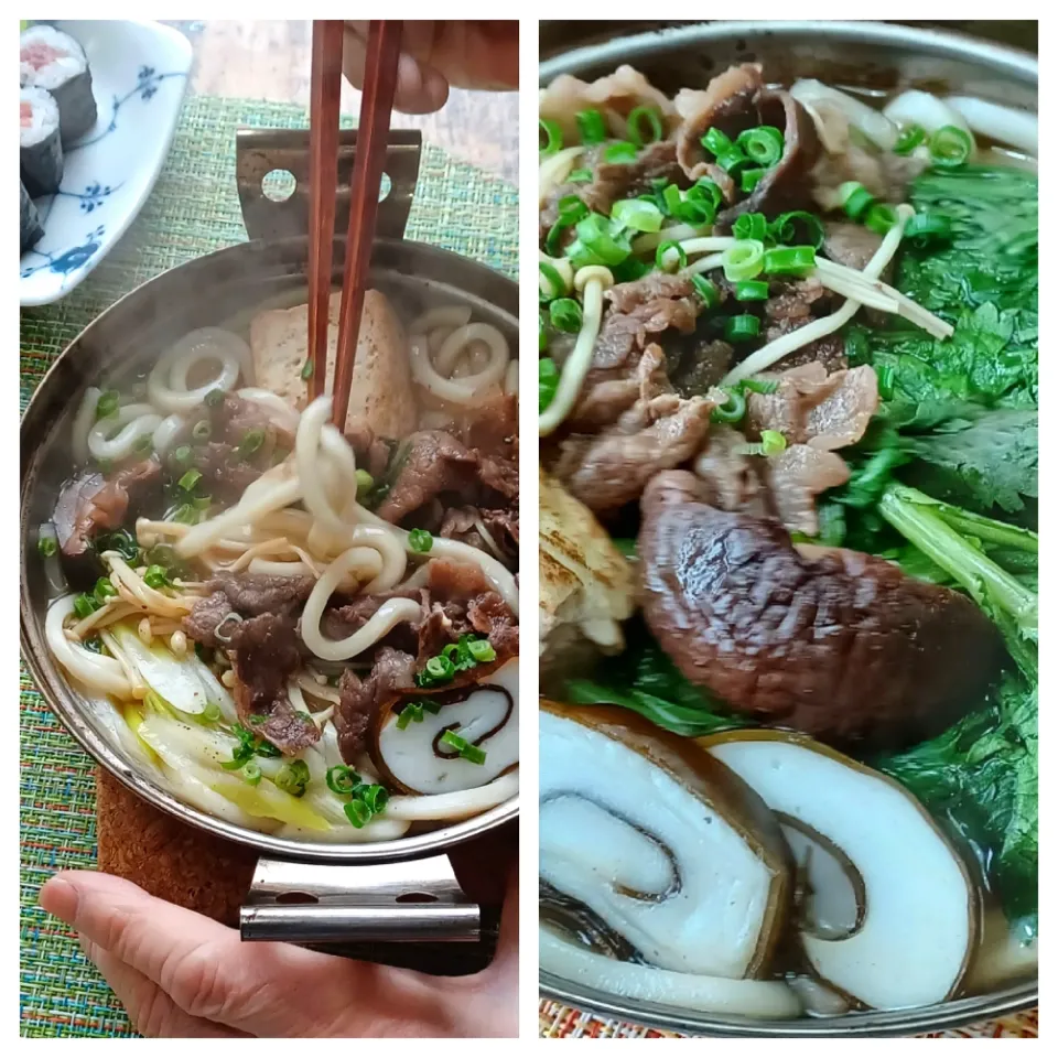 夕べのスキ風煮込みやお節の名残などの始末肉うどん|ぱいんてーるさん