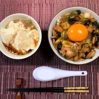 Snapdishの料理写真:中華風鶏焼肉丼と豆腐|サイタマさん