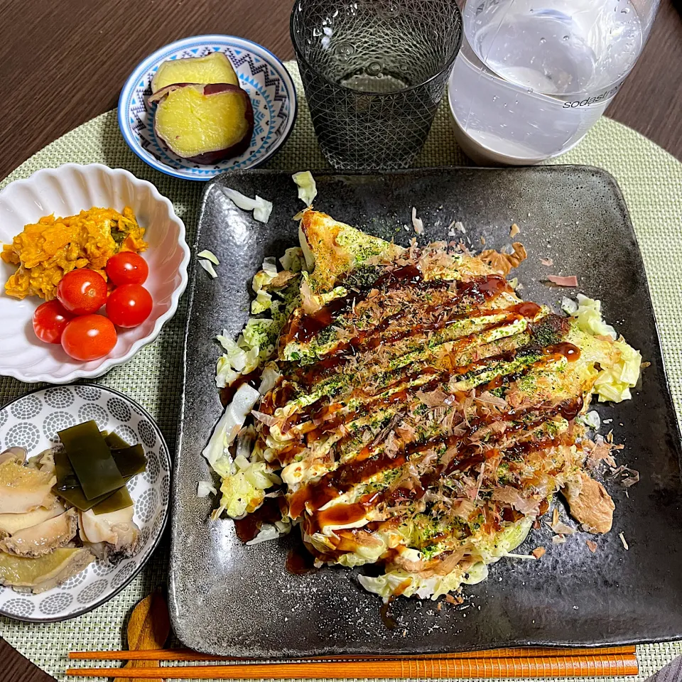 1/7晩ご飯：ライスペーパーと大豆ミートのお好み焼き風|ななみんさん