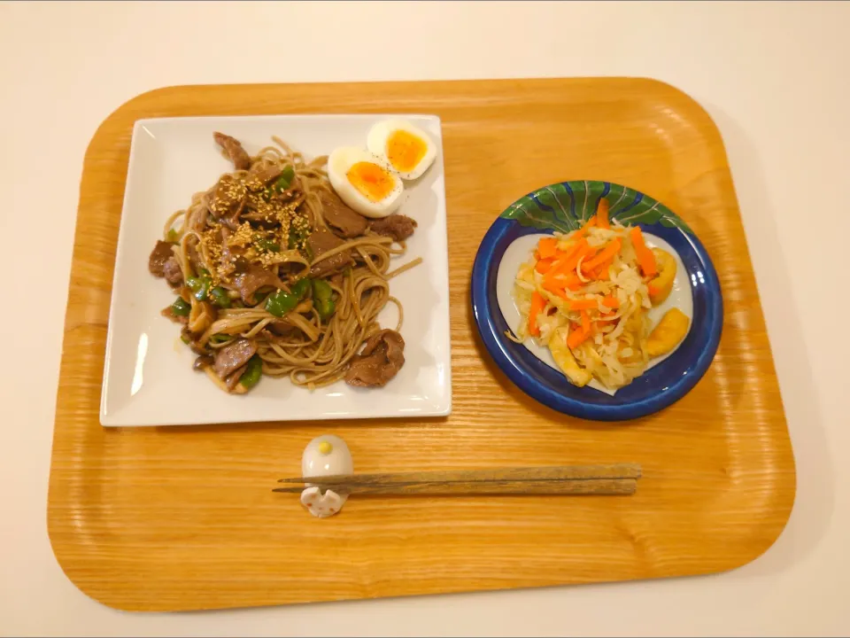 今日の夕食　味噌炒め蕎麦、切り干し大根の煮物|pinknari🐰🌈さん