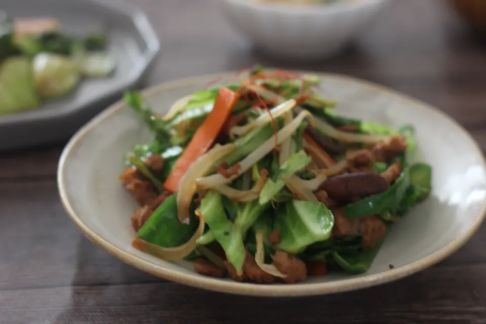 大豆ミートの肉野菜炒め風|ちいさなしあわせキッチンさん