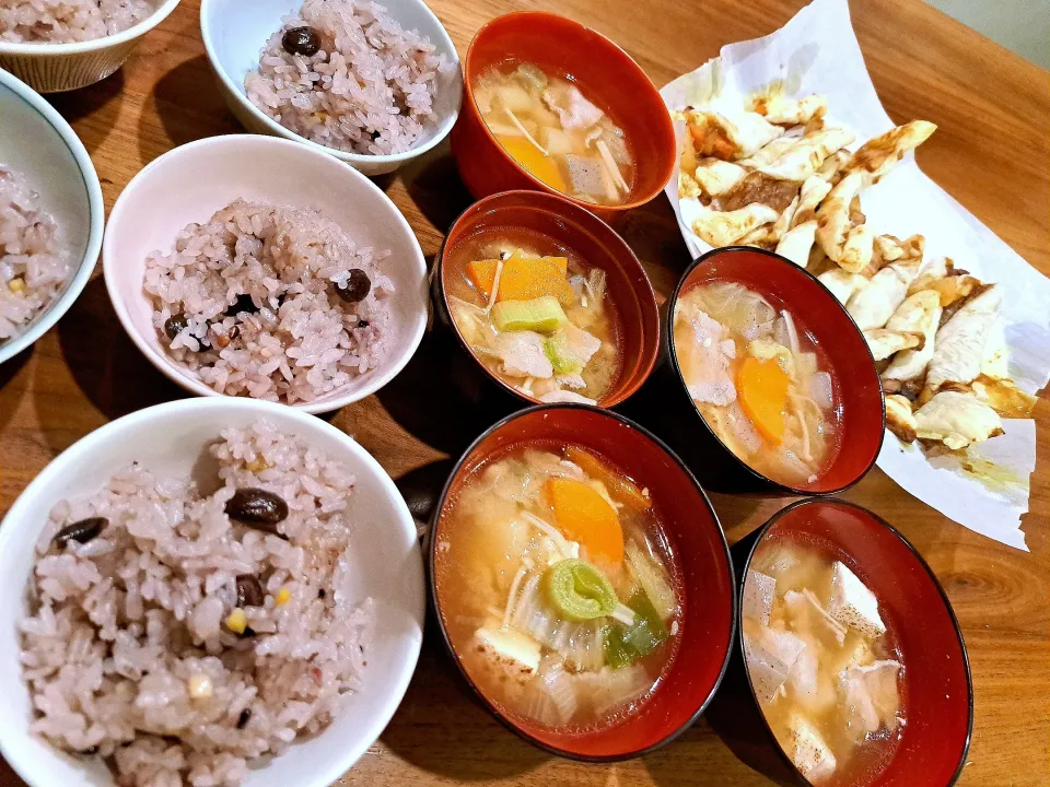 豚汁　黒豆十穀ご飯　カレースティックパイ|m aさん