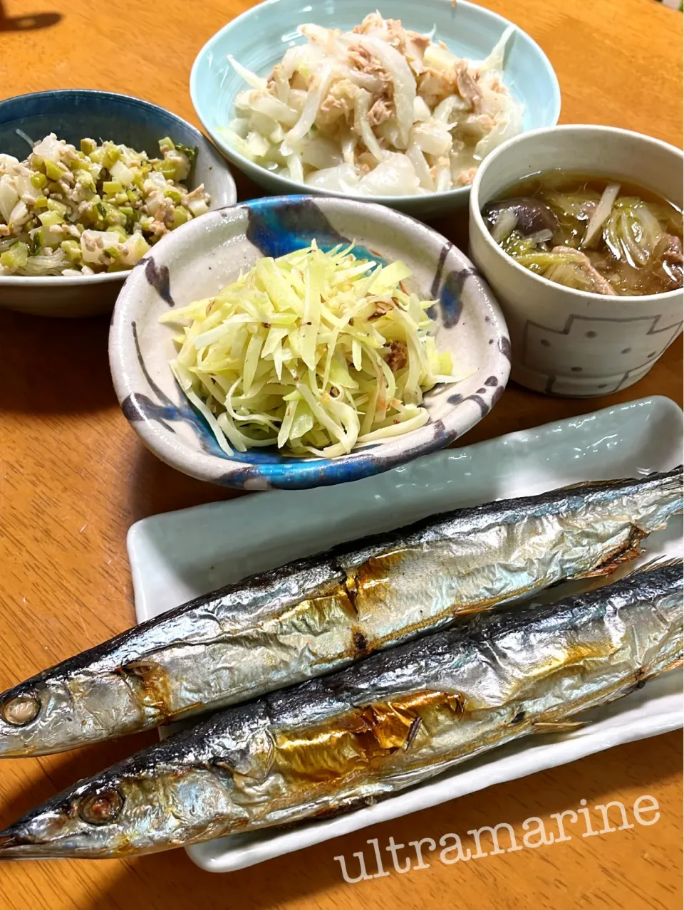 ＊晩秋ごはん。食べ納めの秋刀魚と鴨汁♪＊|ultramarineさん