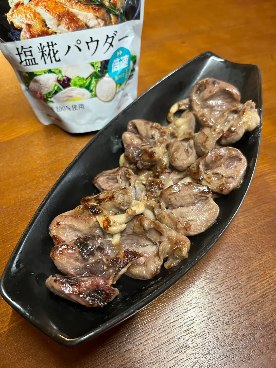 Snapdishの料理写真:鶏ハツ＆レバー＊プラス糀塩麹パウダー生姜醤油ソテー🫚|henryさん