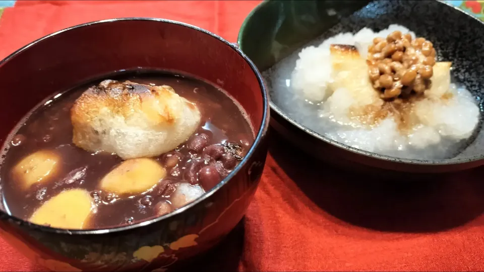 鏡開きで、
栗ぜんざいと納豆大根餅|みよぱさん