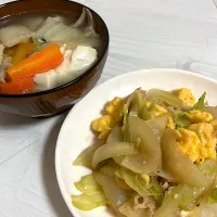 キャベツと卵の中華風炒め、鶏塩鍋🍲|ぽまさん