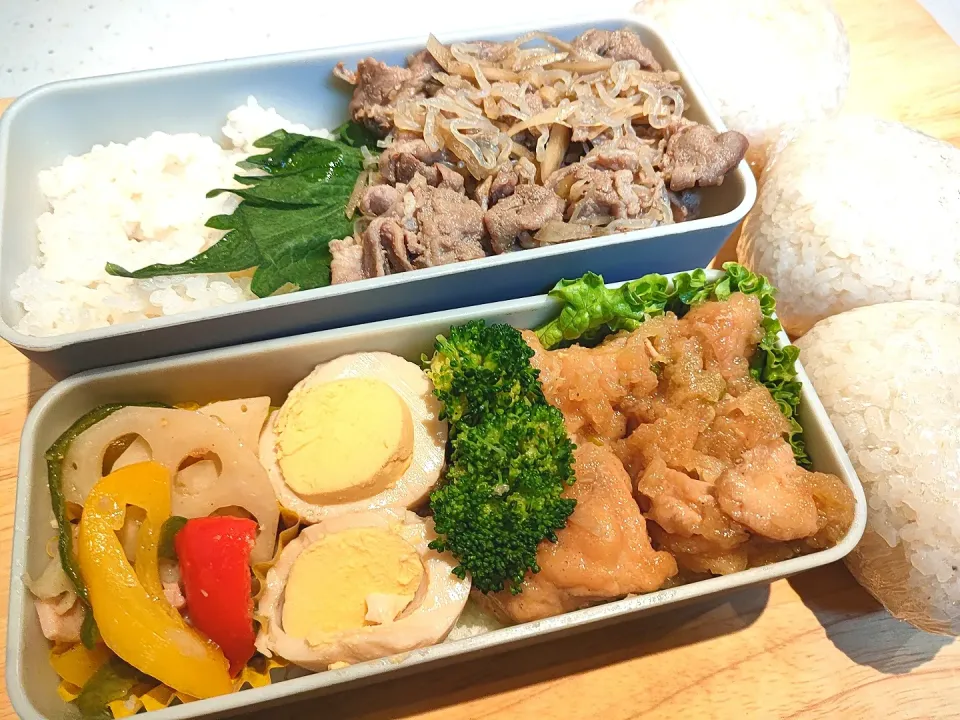 Snapdishの料理写真:次男弁当&おにぎり|tamagomagomagoさん