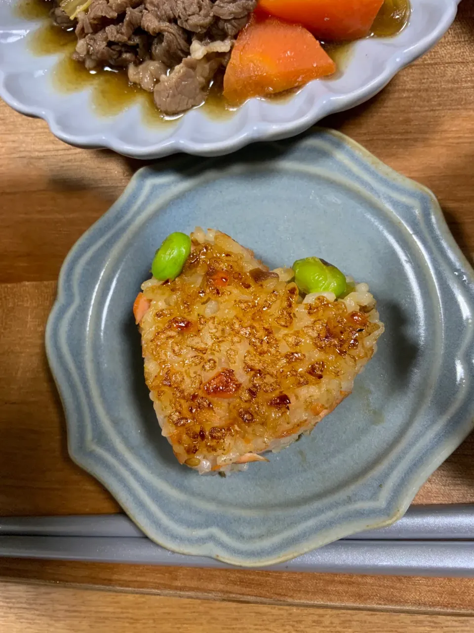 さけと枝豆の焼きおにぎり♡|ekoneko❤︎さん