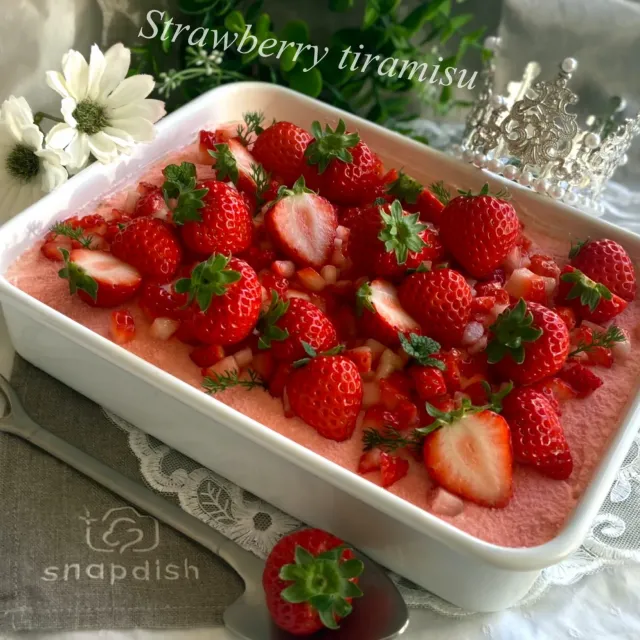 Snapdishの料理・レシピ写真:苺のティラミス🍓｜わくわくが止まらない♪いちごスイーツパラダイス