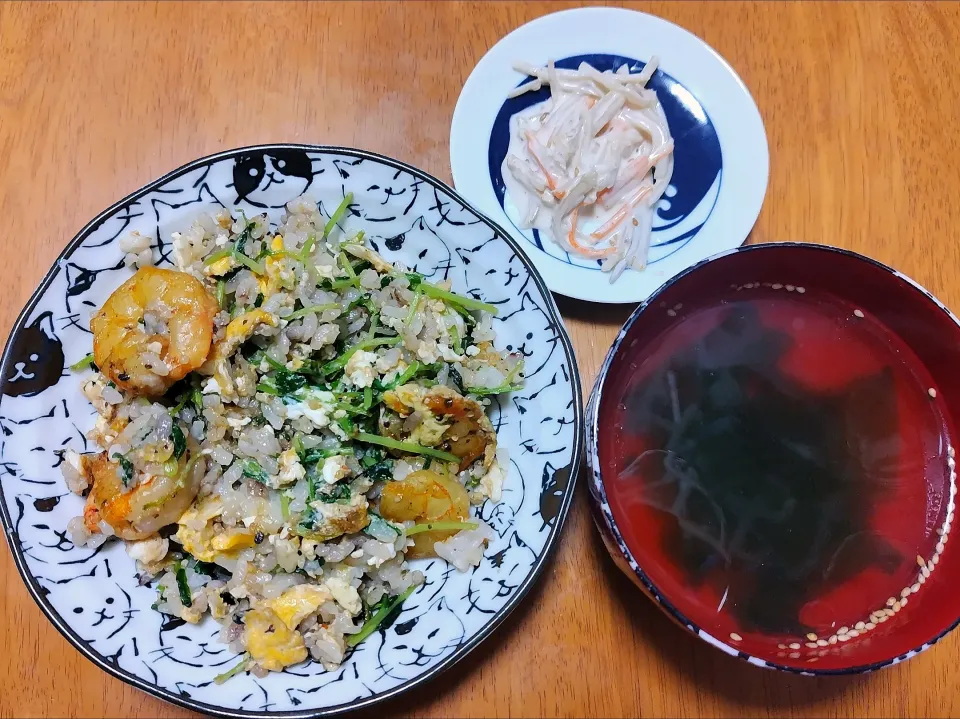 2024 0113　エビバジル炒飯　ごぼうサラダ　もずくスープ|いもこ。さん