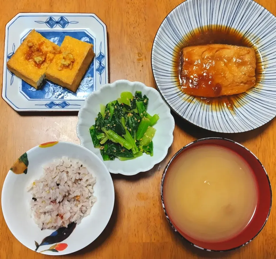 2024 0115　鯖のみぞれ煮　厚揚げ　小松菜のナムル　なめこのお味噌汁|いもこ。さん