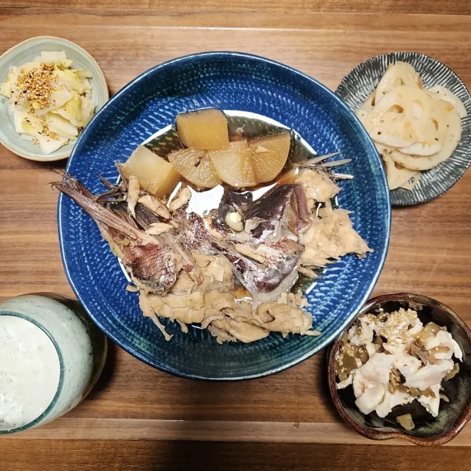 Snapdishの料理写真:20240118
鯛のあら煮
蓮根の梅炒め
ささみ搾菜
白菜漬け|noccoさん