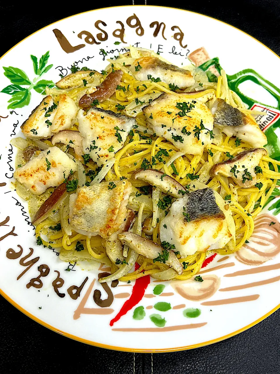 たらと椎茸のジェノベクリームパスタ|まめもにおさん