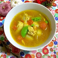 鶏肉のトマトカレースープ🍅