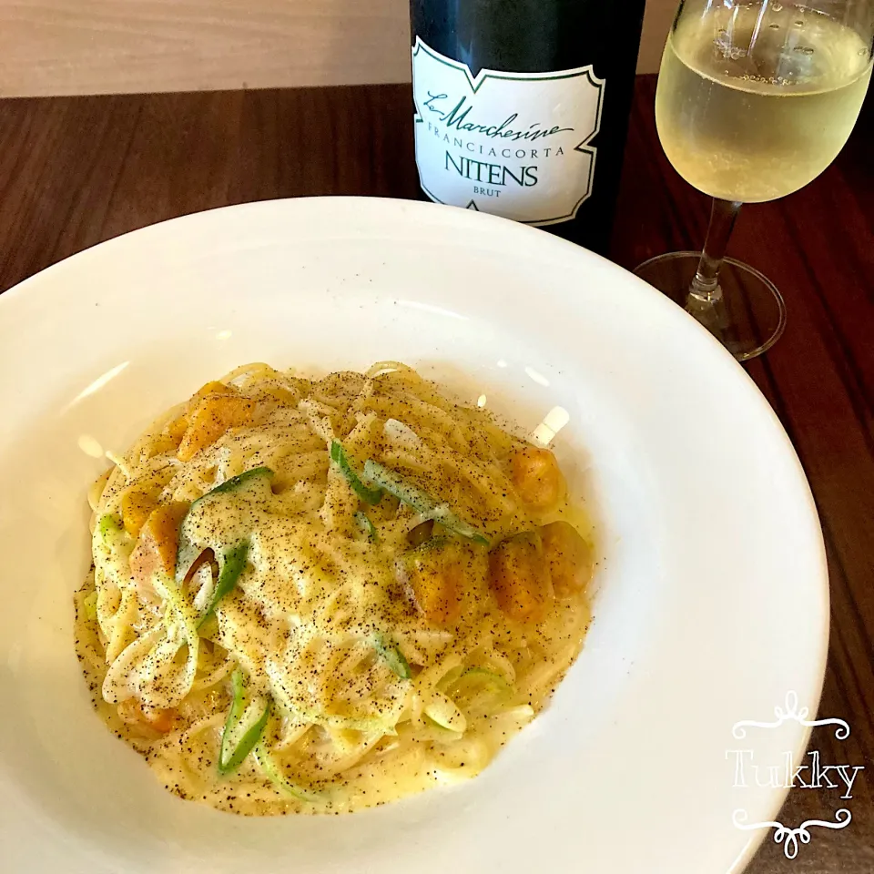 ＊かぼちゃと長ネギのカレークリームパスタ＊イタリア泡|tukkyさん