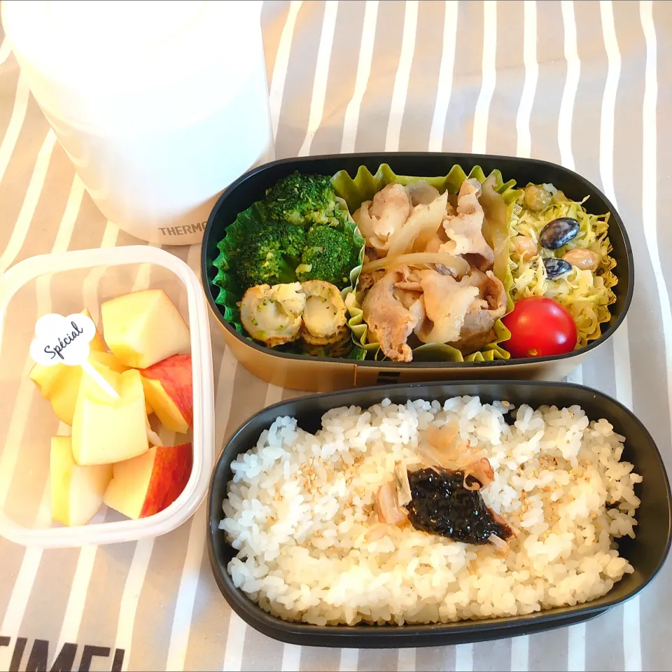 Snapdishの料理写真:ごはんですよと鰹節ごはん＆豚丼の具弁当🍱|あっきさん