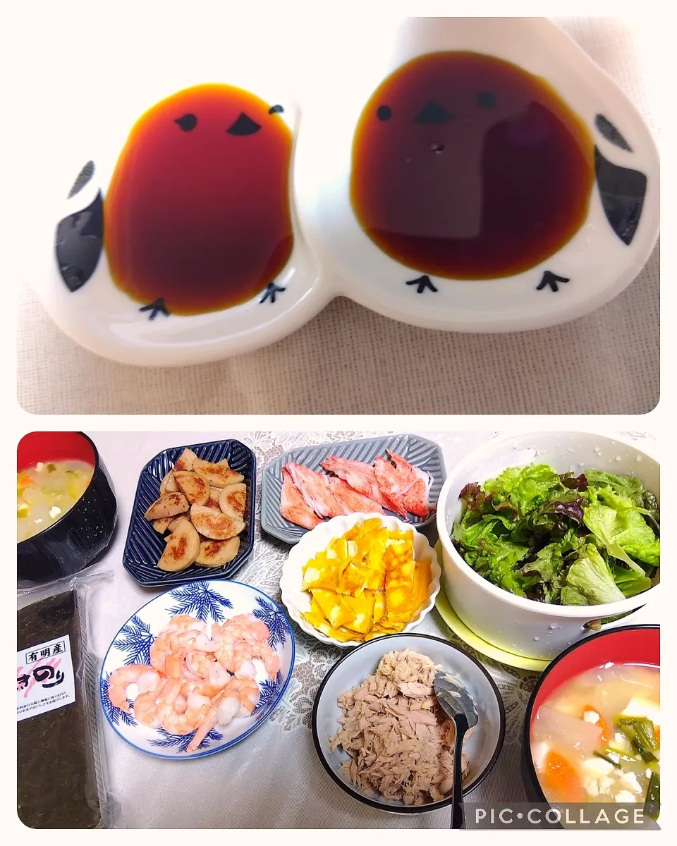 Snapdishの料理写真:夜ご飯は手巻き寿司。
*シマエナガ双子小皿はセリアの💕☺️|m.rafuさん