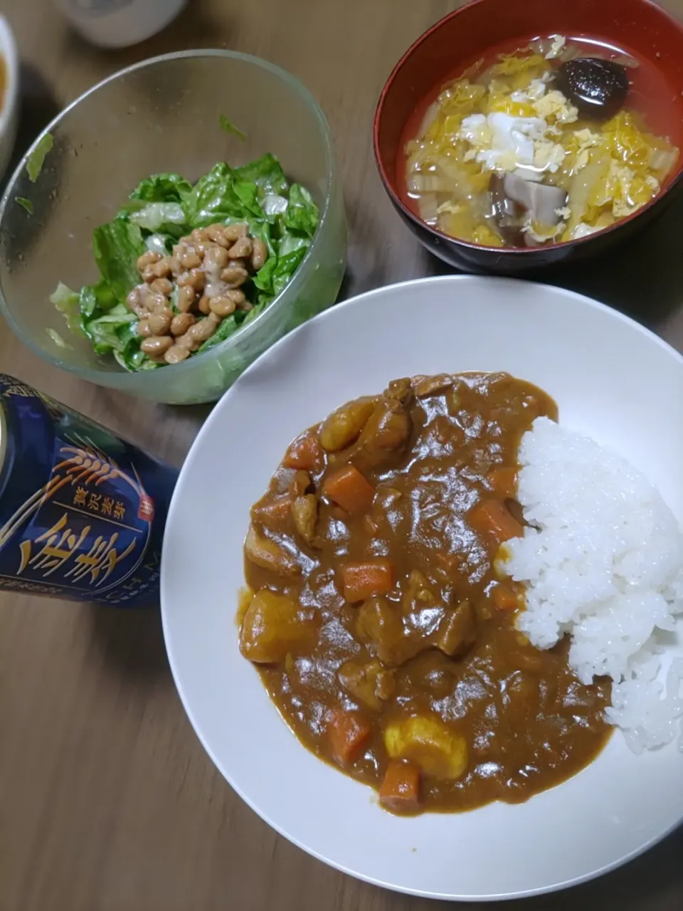 今夜はカレー　納豆レタスサラダ|yuiさん