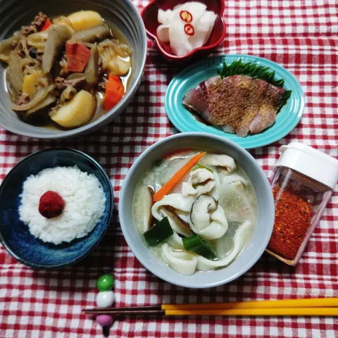 「プラス糀 生みそ 糀美人なめらか」を使ってみたSnapdishの料理・レシピ写真:大分の料理　やせうま麺の豚汁