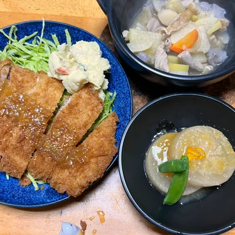 「国産素材信州こうじみそ」を使ってみたSnapdishの料理・レシピ写真:チキン味噌カツ、風呂吹き大根、モツ煮