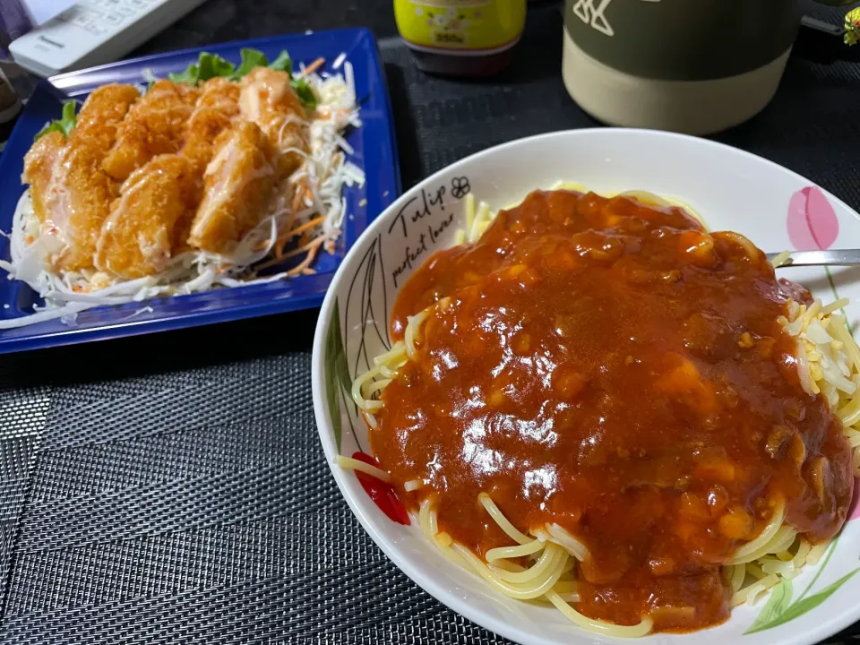 [ミートソースパスタ]と[エビカツ]|陽 香さん