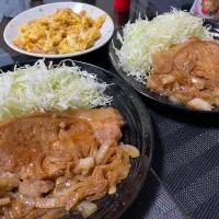 Snapdishの料理写真:[生姜焼き]と[海老と卵の中華炒め]|陽 香さん