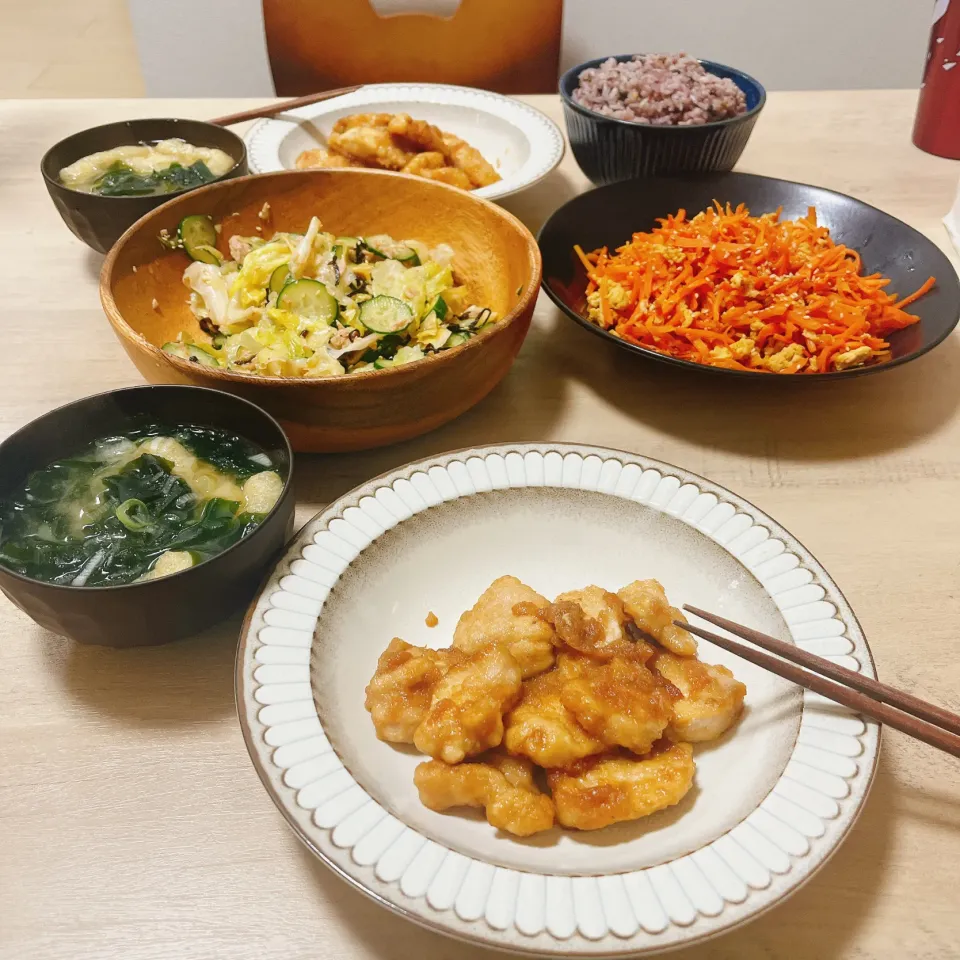 鶏むね肉のみぞれ煮、にんじんしりしり|りーこさん