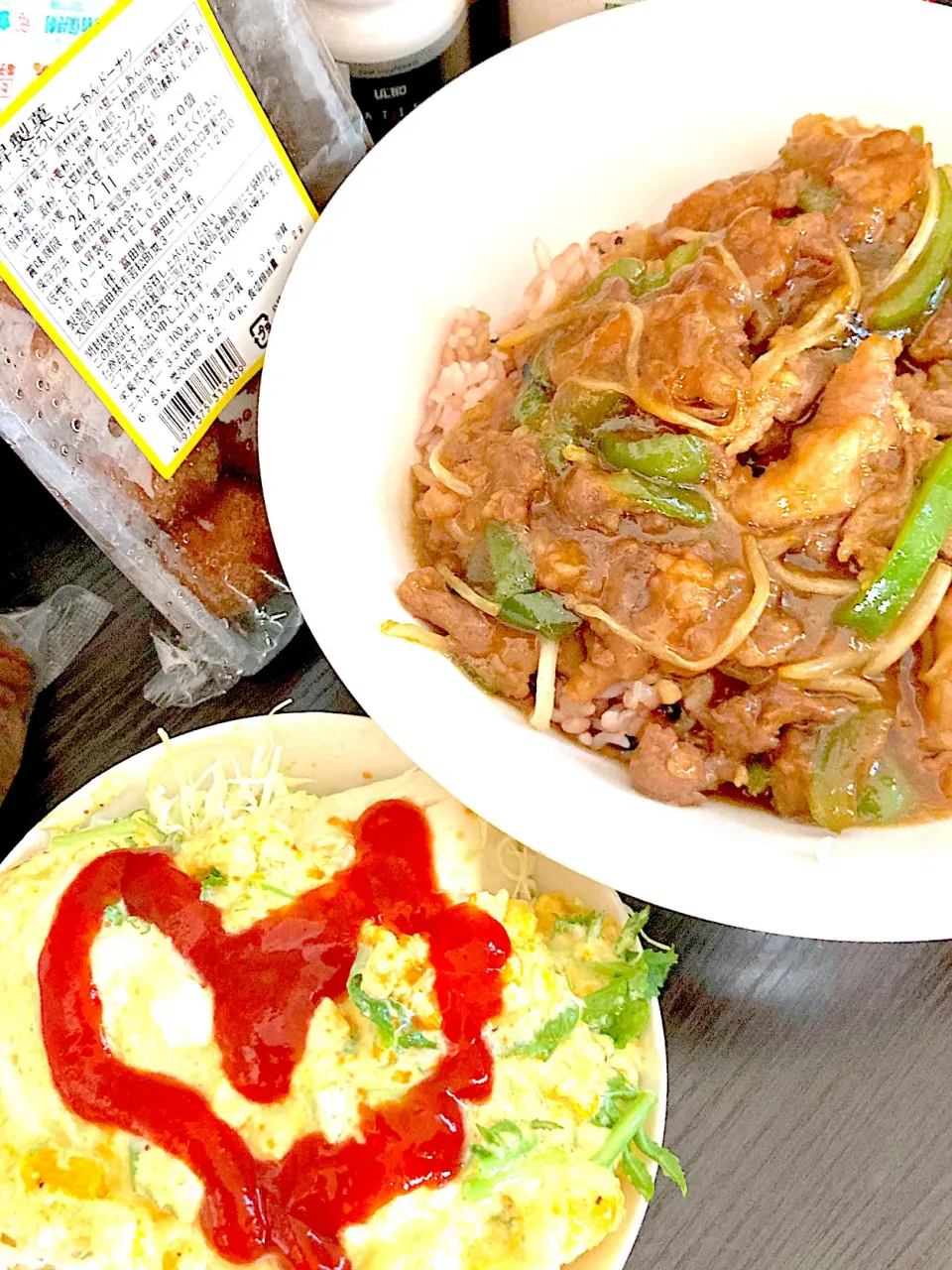 生姜焼き餡掛け丼、卵豆腐サラダ|まみみさん