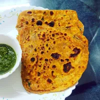 Snapdishの料理写真:Daal ke paratha with delicious green chutney|urwashi Solankiさん