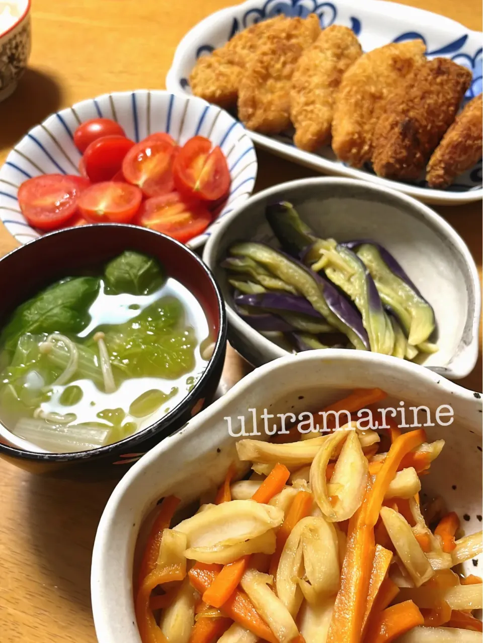 Snapdishの料理写真:＊白身魚フライとお野菜副菜たち♪＊|ultramarineさん