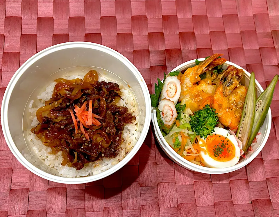 Snapdishの料理写真:中学生息子のお弁当🍱 エビマヨと牛しぐれ煮ご飯弁当🍱|Snow10さん