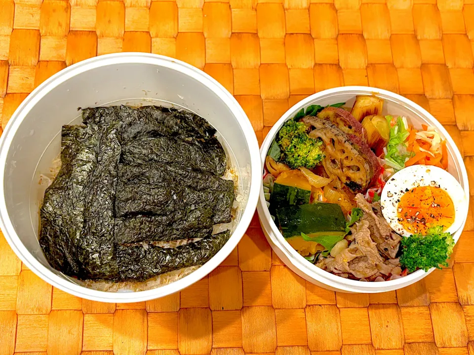 中学生息子のお弁当🍱 牛肉のトマトソース煮とのり弁弁当🍱|Snow10さん