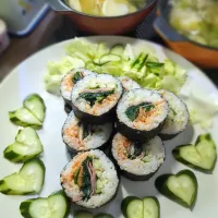 ベーコンとほうれん草のキンパ＆スープ水餃子