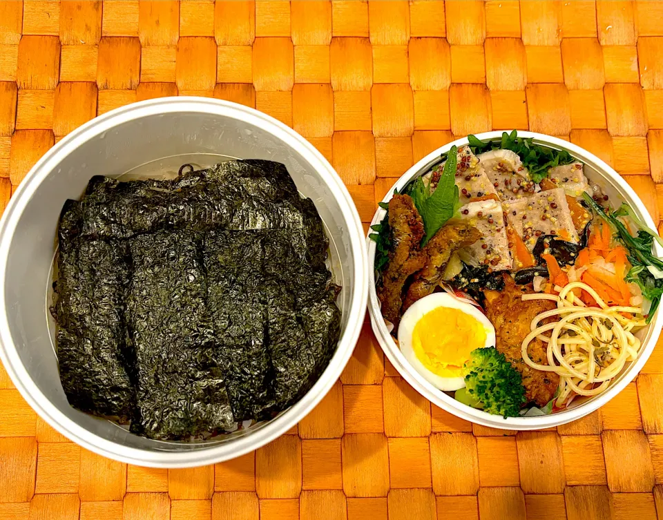 Snapdishの料理写真:中学生息子のお弁当🍱 豚肉の粒マスタード煮込みとのり弁弁当🍱|Snow10さん